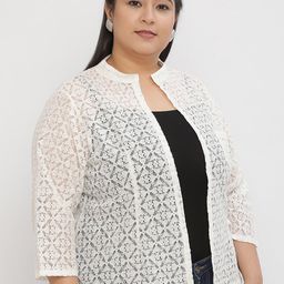 UnaOne Women Self Design Open Front Collared Shrug-17