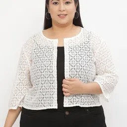 UnaOne Women Self Design Open Front Shrug-10