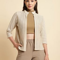 UnaOne Self Design Mandarin Collar Shrug-29