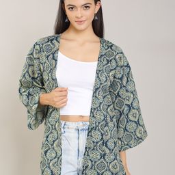 aturabi Women Blue & Cream-Coloured Printed Shrug-image-8