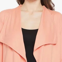 Hypernation Women Peach Open Front Asymmetric Hem Cotton Longline Shrug image 5