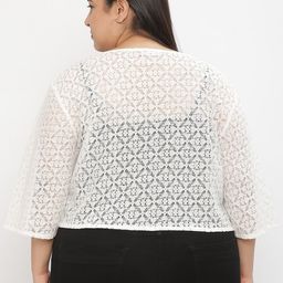 UnaOne Women Self Design Open Front Shrug image 5