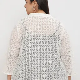 UnaOne Women Self Design Lace Open Front Collared Shrug image 4