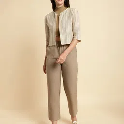 UnaOne Self Design Cotton Open Front Shrug image 5