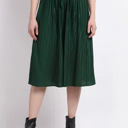 La Zoire Women Green Solid Accordian Pleat Midi Flared Skirt-image-58