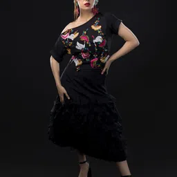 FIRKI Embroidered Round Neck Top With Flared Skirt-17