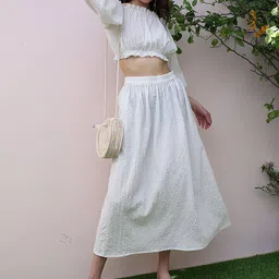 Athena Textured Flared Maxi Skirts-image-4