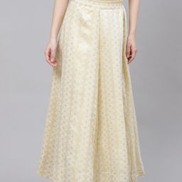 AURELIA Women Cream-Coloured & Golden Ethnic Print Maxi Skirt-6