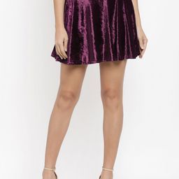 N-Gal Burgundy Solid Mini-Length Velvet Flared Skirt-image-56