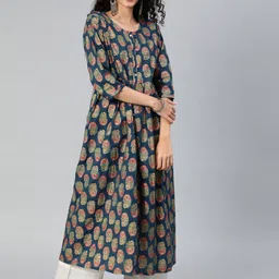 KALINI Ethnic Motifs Printed Pleated A-Line Kurta-image-1