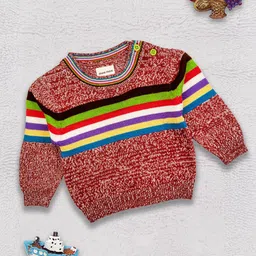 MeeMee Boys Red & Green Striped Pullover-image-63