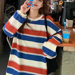LULU & SKY Striped Oversized Drop-Shoulder Sleeves T-shirt-image-53