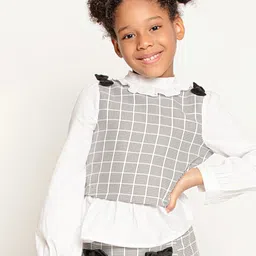 One Friday Girls Checked High Neck Top With Bow Detail-33