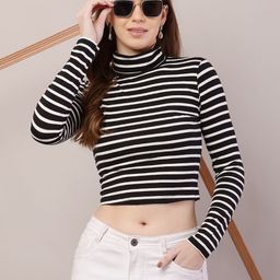 NoBarr Women Striped High Neck Crop Top-image-45