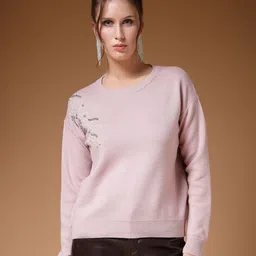 Mafadeny Floral Embellished Round Neck Long Sleeves Pullover Sweater-image-28