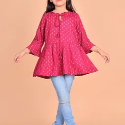 BAESD Girls Ethnic Motifs Printed Tie-Up Neck Peplum Top-picture-11