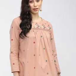 Vishudh Beige Floral Printed Pleated Top-image-81