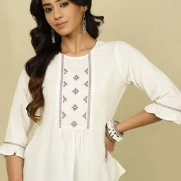 Jaipur Kurti Embroidered Round Neck Top-image-33