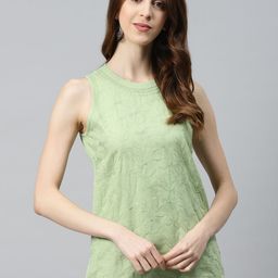 akheri Women Green Chikankari Embroidered Pure Cotton Top-picture-38