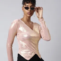 SHOWOFF V-Neck Embellished Fitted Top-18