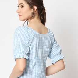 CHARMGAL Checked Button Down Ruffled Sleeve Top image 5