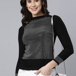 SHOWOFF Embellished High Neck Long Sleeves Regular Top-image-48