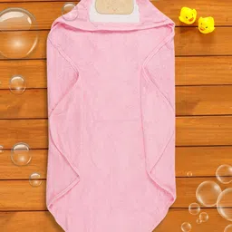 Baby Moo Infant Kids Pink Solid Cotton 210 GSM Hooded Bath Towel-image-33