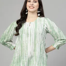 SkyaSia Shibori Printed Keyhole Neck Cuffed Sleeves Cotton Tunic-picture-46