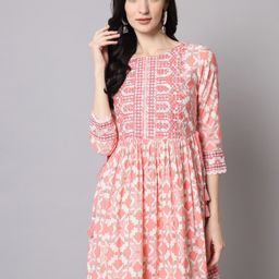 KALINI White & Pink Printed Cotton Tunic-image-64