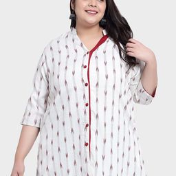 Indietoga Plus Size Printed Mandarin Collar Cotton Tunic-picture-2