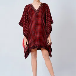 First Resort by Ramola Bachchan Checked V-Neck Flared Sleeves Kaftan Dress-image-64
