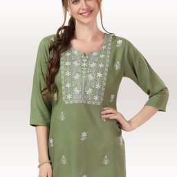 keshubaba Ethnic Motifs Chikankari Embroidered Three-Quarter Sleeve Straight Kurti-picture-21