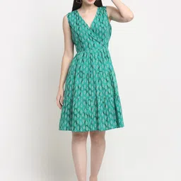 KALINI Ethnic Motifs Printed Tiered Cotton Fit & Flare Dress-image-49