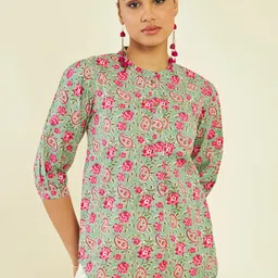 Soch Floral Printed Mandarin Collar Cotton Top-image-33