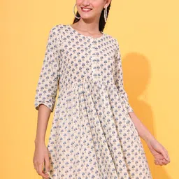 JAIPUR PRIME Floral Printed Pure Cotton A-Line Dress-picture-12