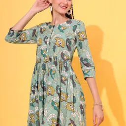 JAIPUR PRIME Floral Printed Pure Cotton Printed A-Line Dress-image-5