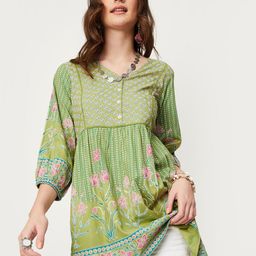 max Floral Printed Puff Sleeves Gathered A-line Tunic-image-19