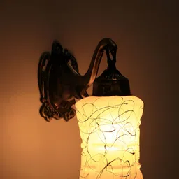 VAGalleryKing White & Black Textured Elephant Design Glass Bell Shaped Wall Lamp-12
