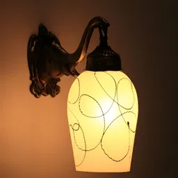 VAGalleryKing White & Black Textured Glass Elephant Design Bell Shaped Wall Lamp-14