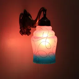 VAGalleryKing Purple & Blue Printed Bell Shaped Antique Elephant Design Glass Wall Lamp-image-81