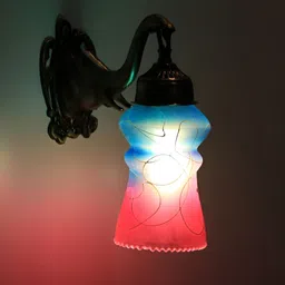 VAGalleryKing Purple & Blue Printed Bell Shaped Antique Elephant Design Glass Wall Lamp-image-64