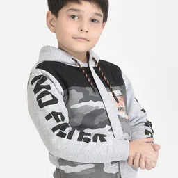 Crimsoune Club Boys Grey Melange Printed Hooded Sweatshirt-image-14