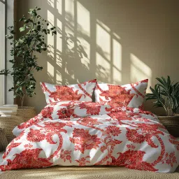 LANE LINEN 210TC 100% Cotton Super King Bedsheet with 2 Pillow Covers Floral Red-picture-1