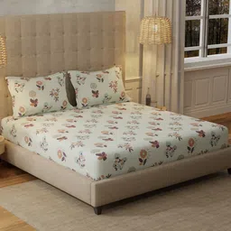 URBAN SPACE Grey Floral 200 TC Cotton King Bedsheet Set 2.74m x 2.74m-image-4