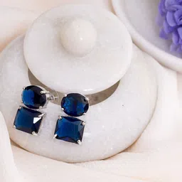 Manikya Rhodium-Plated American Diamond Studded Square Shaped Drop Earrings-29