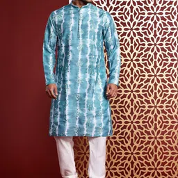 MANQ Men Dyed Flared Sleeves Mirror Work Anarkali Kurta-picture-45