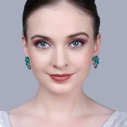 PUJVI Silver-Plated Artificial Stones Studded Contemporary Shaped Drop Earrings image 3