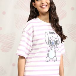 Tokyo Talkies Disney Stitch Women Pink Striped Relaxed Fit T-Shirt-image-92