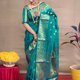 KALINI Woven Design Zari Silk Blend Banarasi Saree-image-36