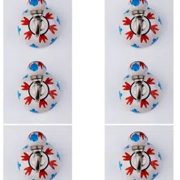 IndianShelf White & Red 6 Pcs Floral Printed Ceramic Wall Hooks-image-68